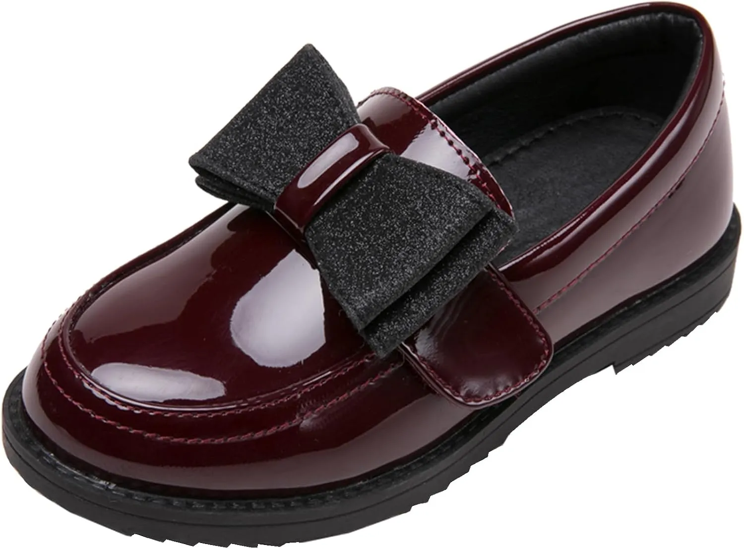 WUIWUIYU Girl's School Uniform Shoes Bow Cute Dress Oxfords Slip-on Hook-and-Loop Preppy Style Flat Shoes