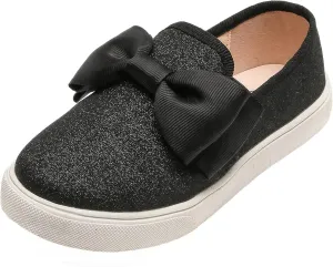 WUIWUIYU Girls Toddlers School Uniform Shoes Loafers Sneakers Slip on Bow Sparkly Walking Casual Glitter Shoe Flats