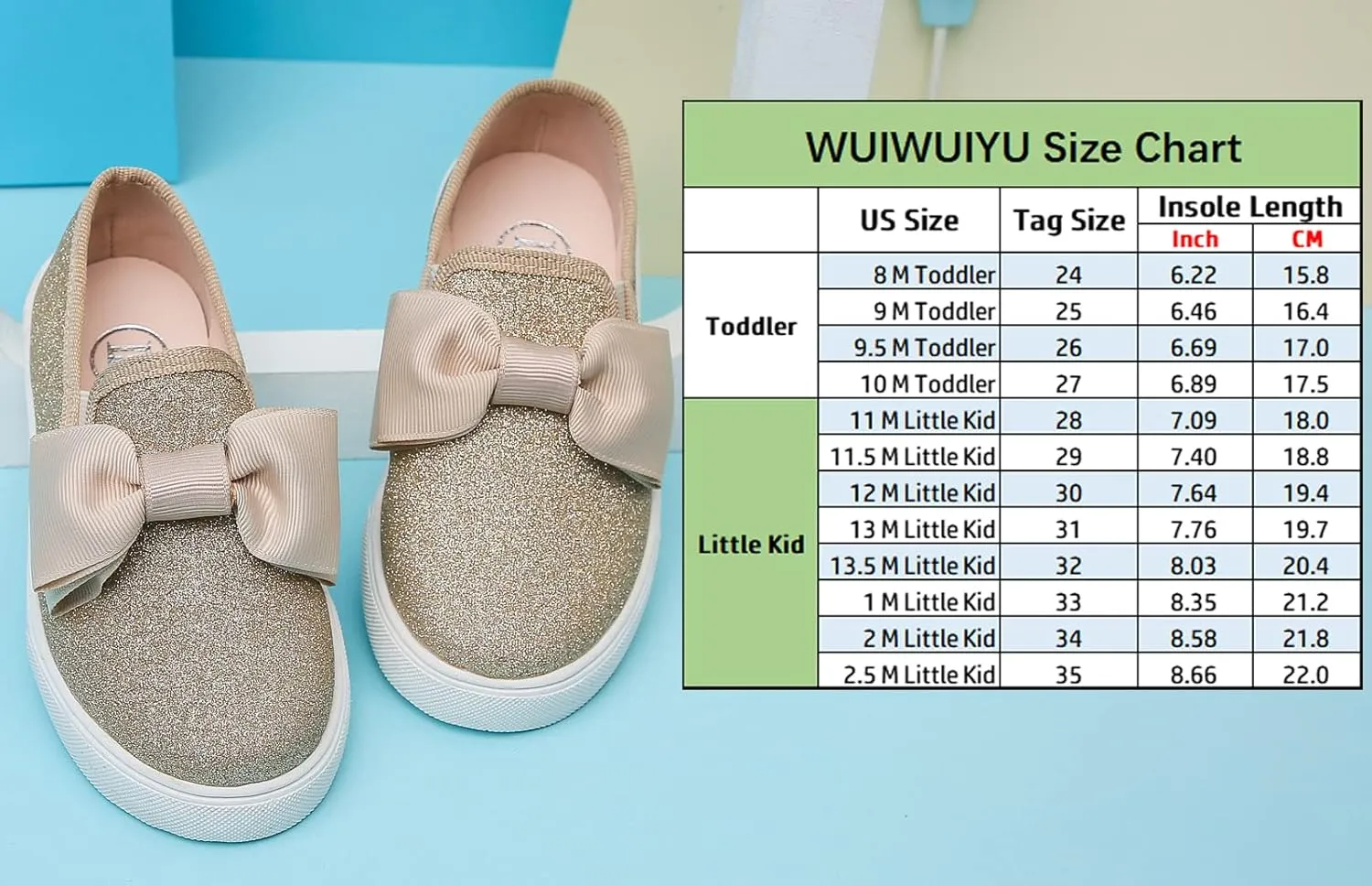 WUIWUIYU Girls Toddlers School Uniform Shoes Loafers Sneakers Slip on Bow Sparkly Walking Casual Glitter Shoe Flats
