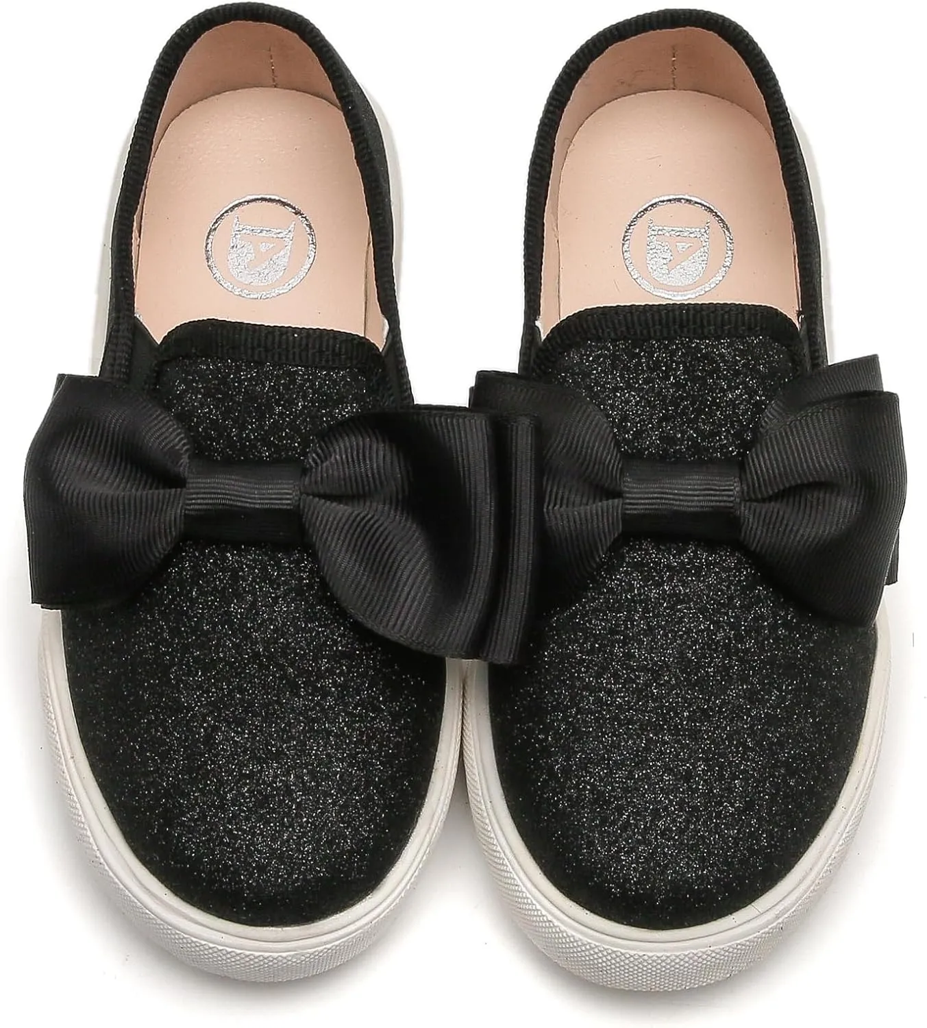 WUIWUIYU Girls Toddlers School Uniform Shoes Loafers Sneakers Slip on Bow Sparkly Walking Casual Glitter Shoe Flats