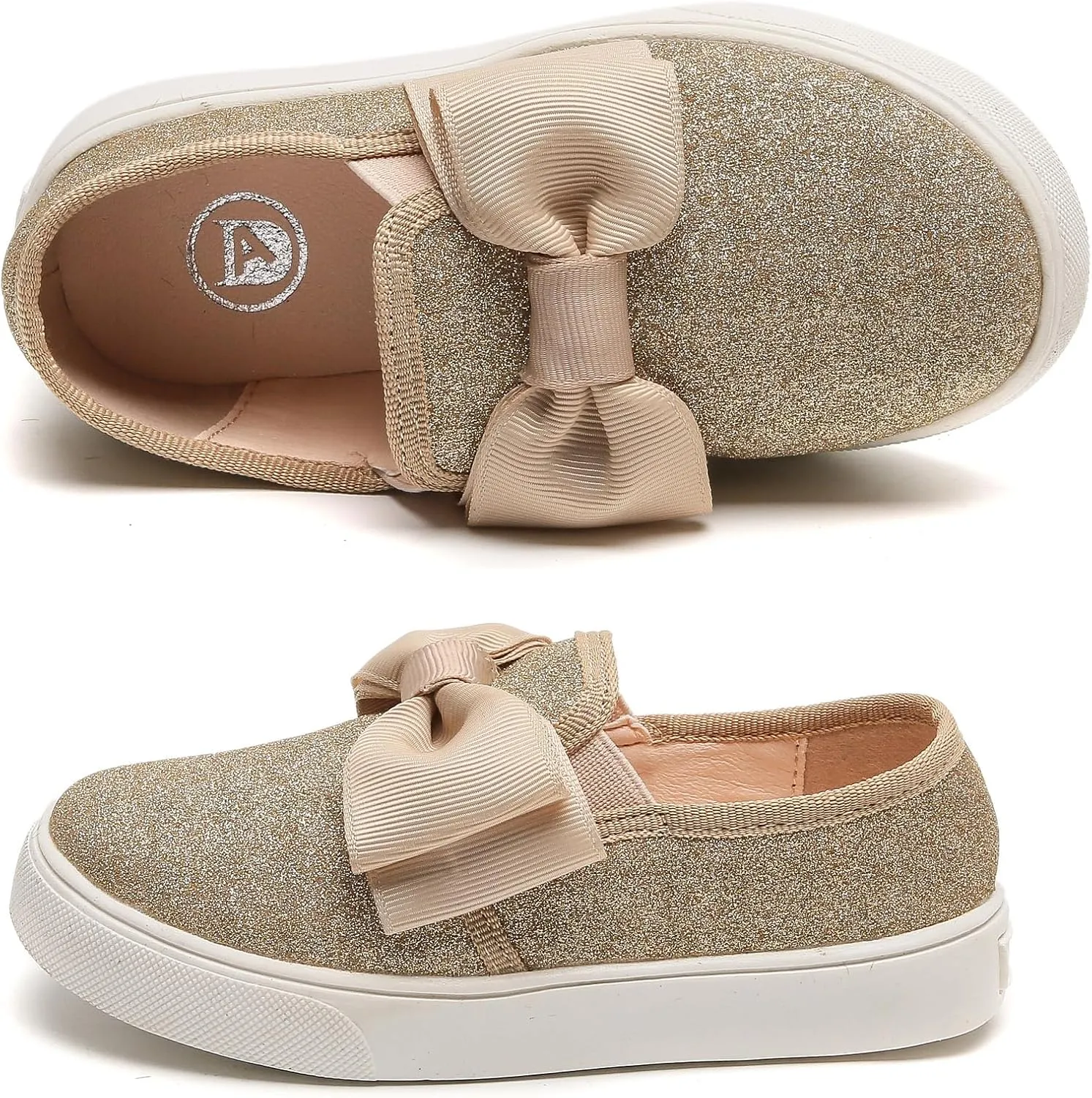 WUIWUIYU Girls Toddlers School Uniform Shoes Loafers Sneakers Slip on Bow Sparkly Walking Casual Glitter Shoe Flats