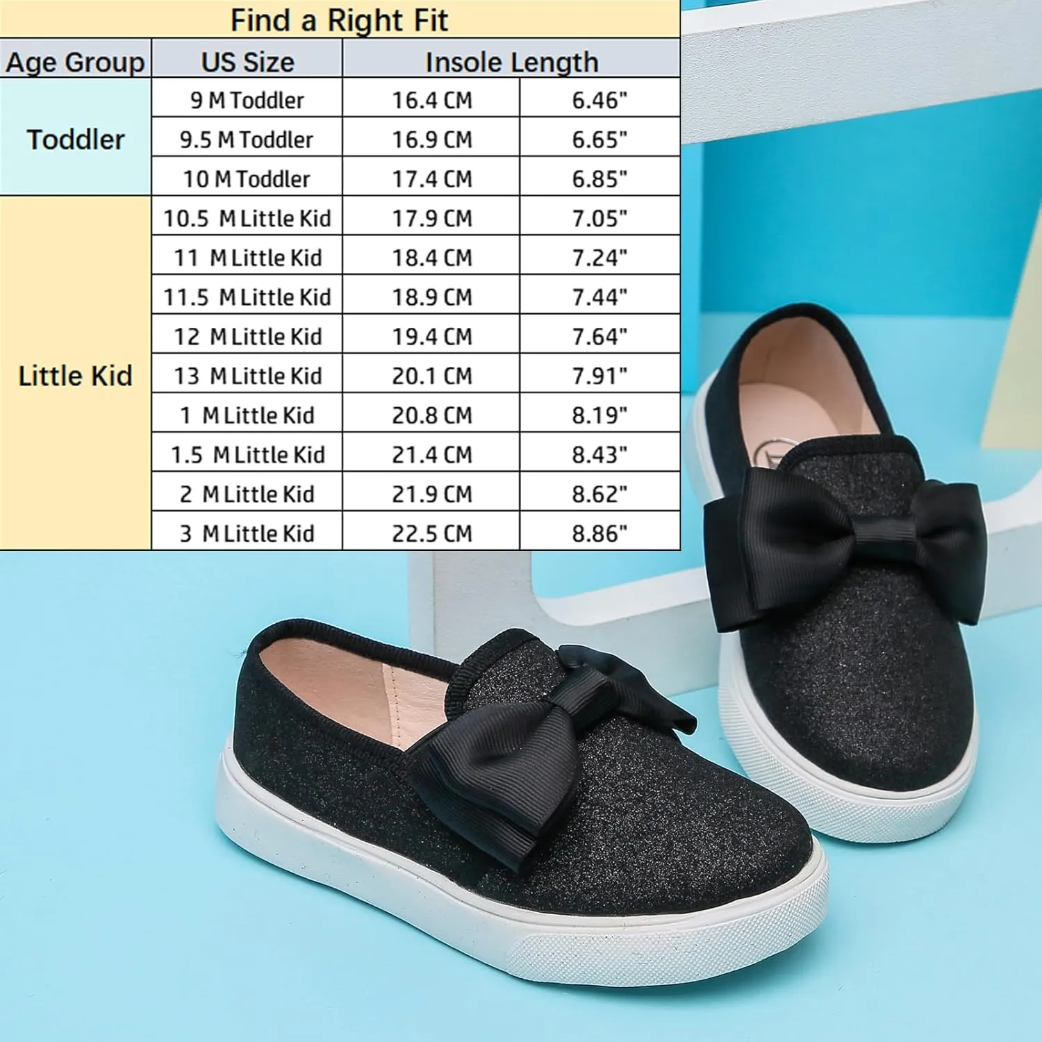 WUIWUIYU Girls Toddlers School Uniform Shoes Loafers Sneakers Slip on Bow Sparkly Walking Casual Glitter Shoe Flats
