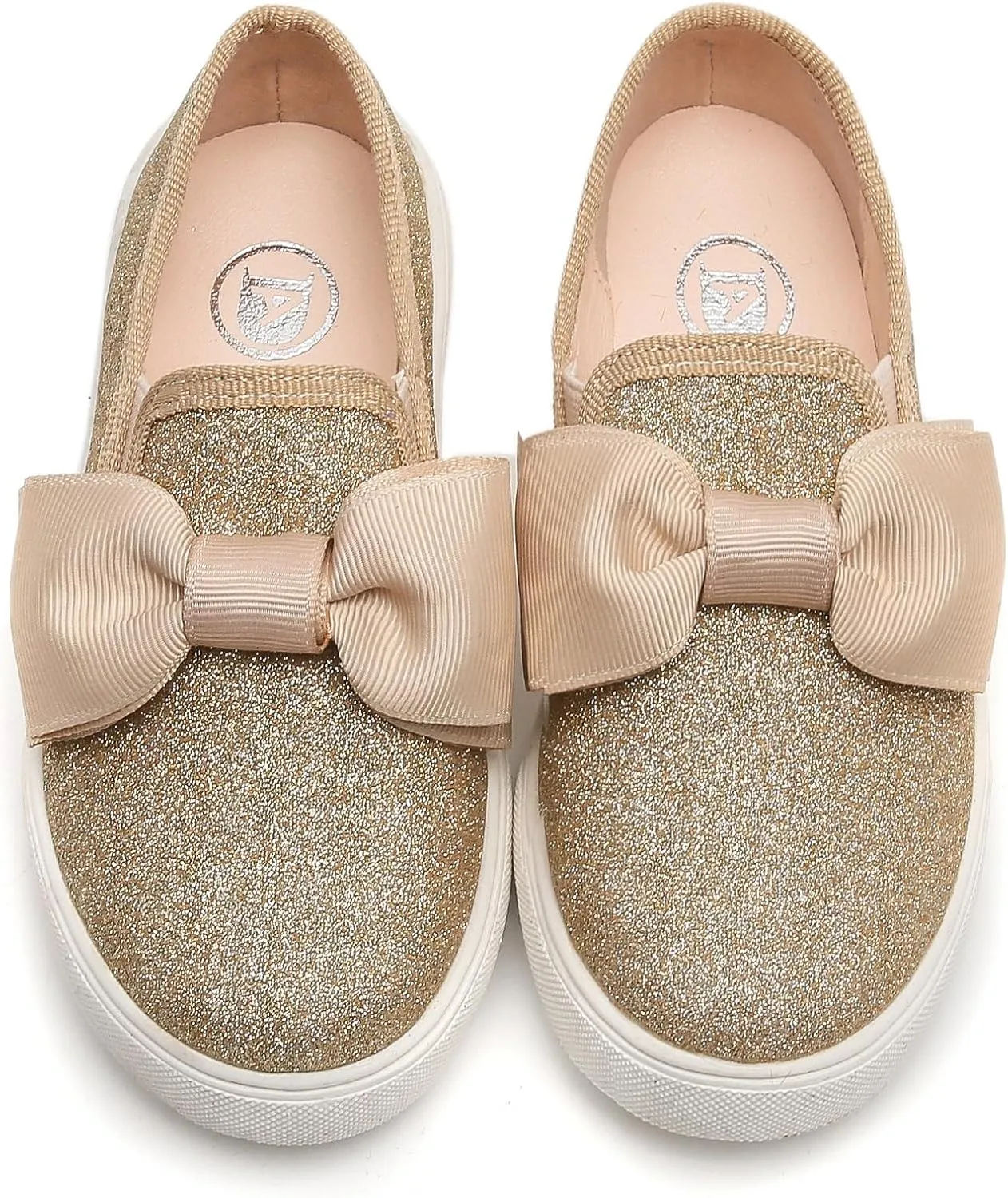 WUIWUIYU Girls Toddlers School Uniform Shoes Loafers Sneakers Slip on Bow Sparkly Walking Casual Glitter Shoe Flats