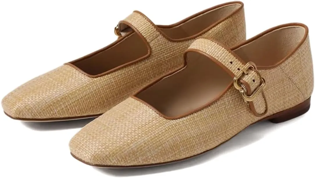 XYD Women Comfy Closed Square Toe Mary Jane Flats Low Heel Single Strap Buckled Outdoor Casual Dress Shoes