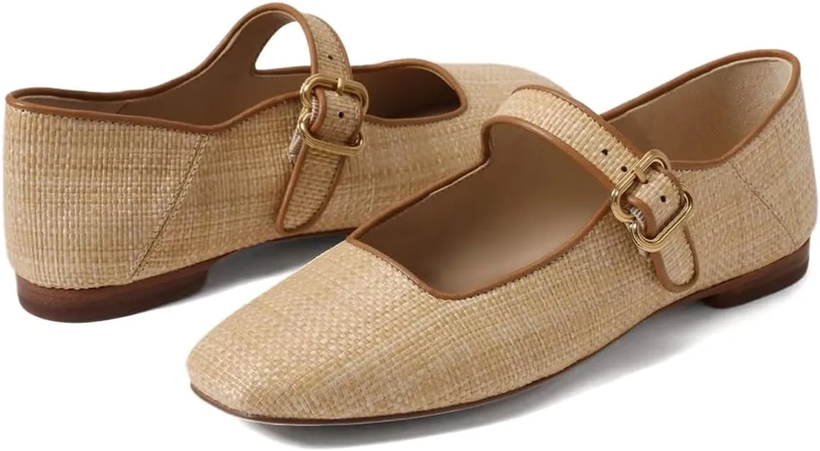 XYD Women Comfy Closed Square Toe Mary Jane Flats Low Heel Single Strap Buckled Outdoor Casual Dress Shoes