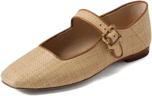 XYD Women Comfy Closed Square Toe Mary Jane Flats Low Heel Single Strap Buckled Outdoor Casual Dress Shoes