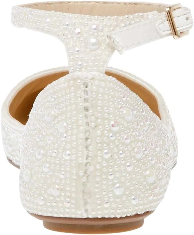 XYD Women Sparkle Rhinestones Ankle Strap Ballet Flats Studded Buckled Closed Round Toe Prom Dance Wedding Dress Shoes