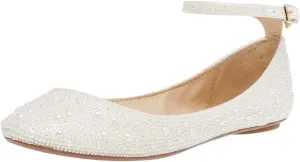 XYD Women Sparkle Rhinestones Ankle Strap Ballet Flats Studded Buckled Closed Round Toe Prom Dance Wedding Dress Shoes