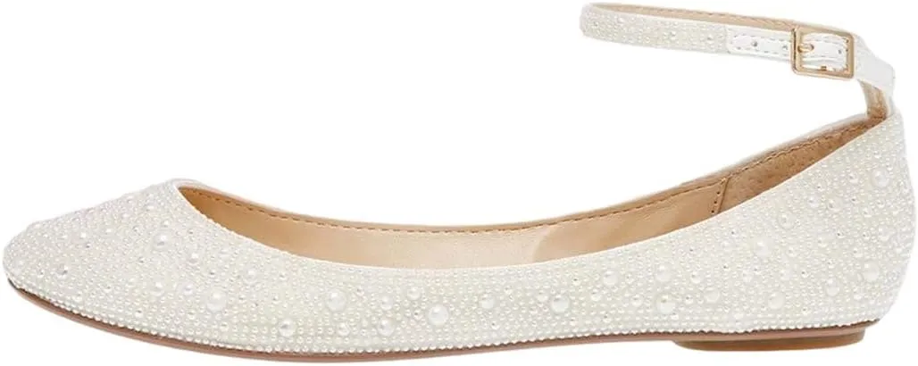 XYD Women Sparkle Rhinestones Ankle Strap Ballet Flats Studded Buckled Closed Round Toe Prom Dance Wedding Dress Shoes