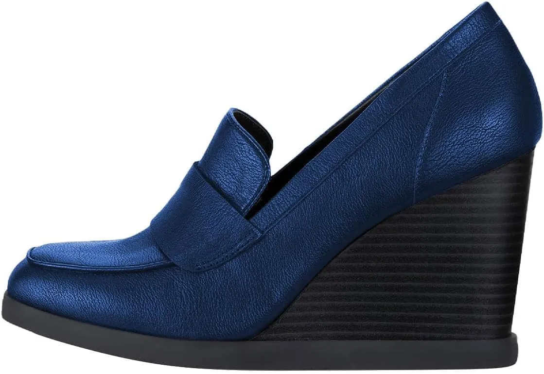 YDN Women Dressy Strappy Pumps Square Closed Toe Slip On Loafers Wedge High Heels Shoe Business Daily Size 4-15 US