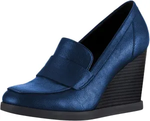 YDN Women Dressy Strappy Pumps Square Closed Toe Slip On Loafers Wedge High Heels Shoe Business Daily Size 4-15 US