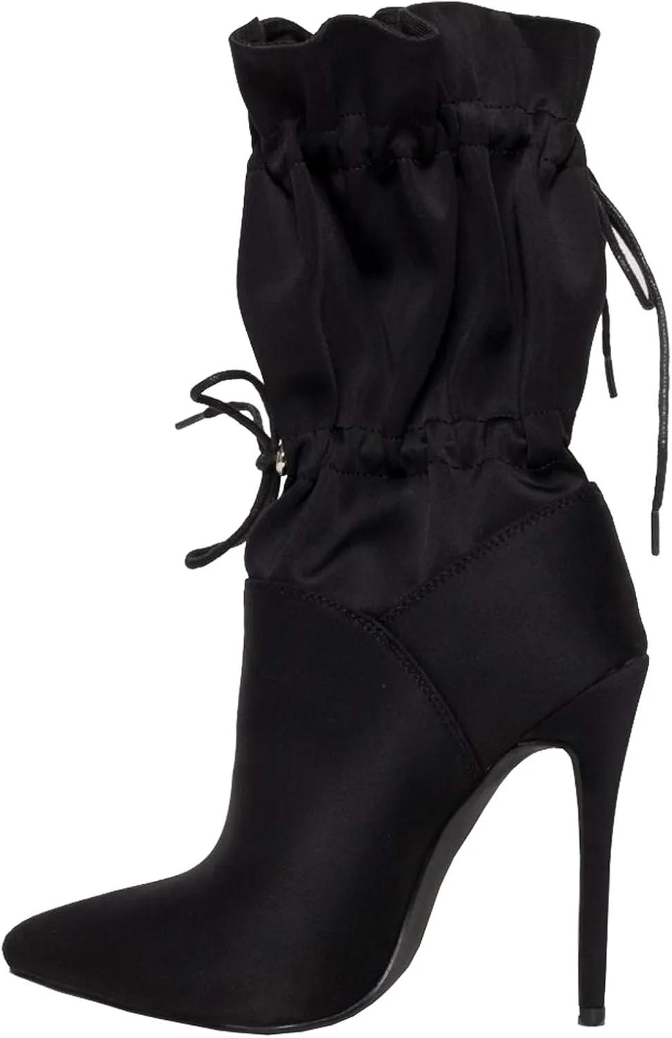 YIYA Sexy Camouflage Pointed Toe Mid-Calf Boots for Women Orange Stiletto High Heels Boots Elastic Lace Up Fabric Stretchy Ankle Booties