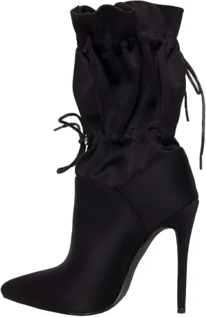YIYA Sexy Camouflage Pointed Toe Mid-Calf Boots for Women Orange Stiletto High Heels Boots Elastic Lace Up Fabric Stretchy Ankle Booties