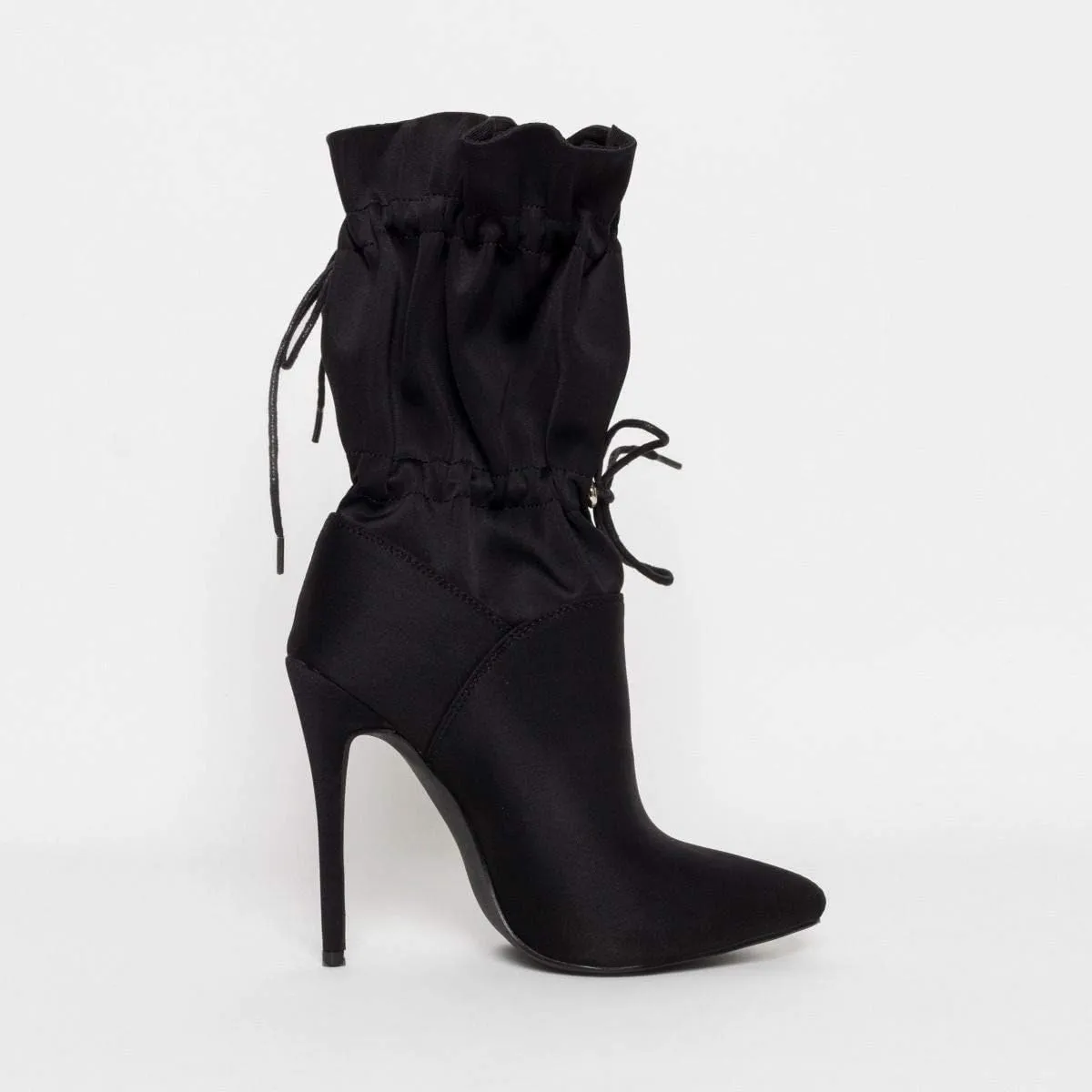 YIYA Sexy Camouflage Pointed Toe Mid-Calf Boots for Women Orange Stiletto High Heels Boots Elastic Lace Up Fabric Stretchy Ankle Booties