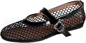 YXCFEWD Ballet Flats Shoes for Women Mary Jane Mesh Ballet Flats for Girls(blackk one,9.5)