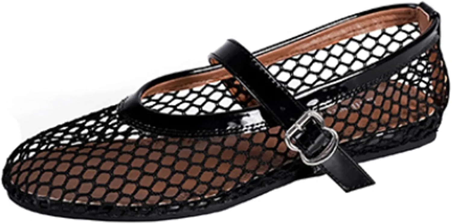 YXCFEWD Ballet Flats Shoes for Women Mary Jane Mesh Ballet Flats for Girls(blackk one,9.5)