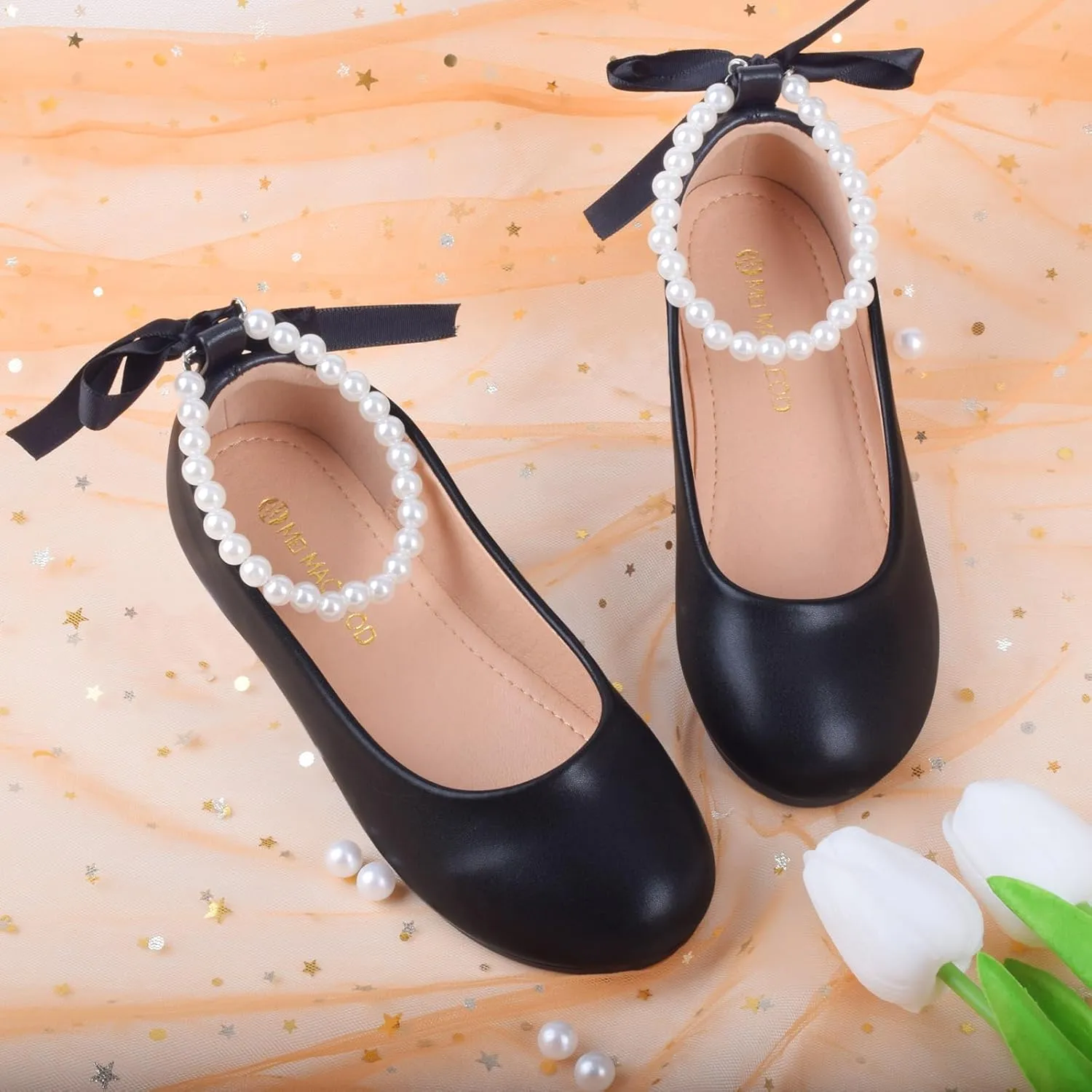ZGDG Girls Flat Dress Shoes Ballet Shoes,Glitter Mary Jane Flats Wedding Party Ballerinas with Elastic Strap for Little/Big Kid