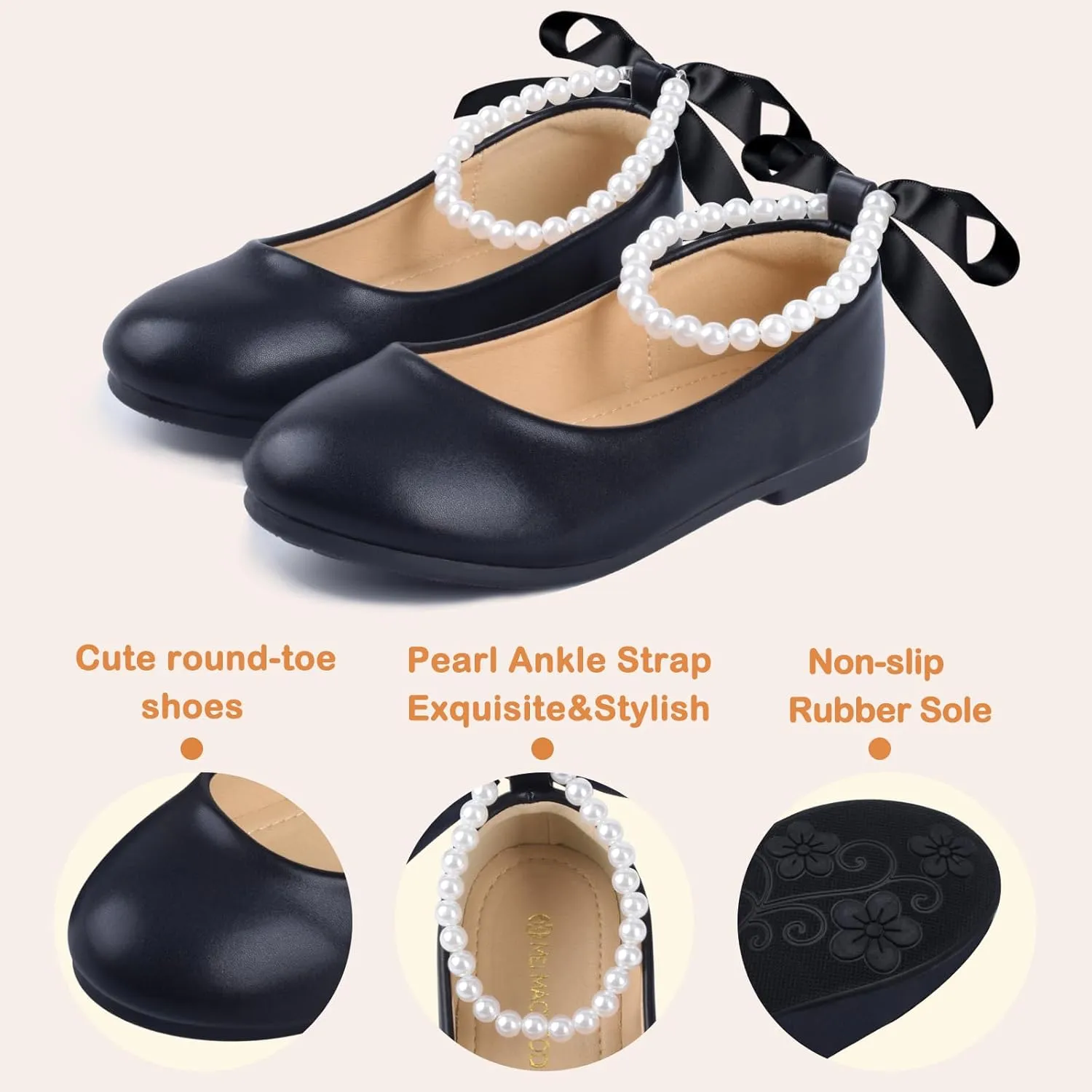ZGDG Girls Flat Dress Shoes Ballet Shoes,Glitter Mary Jane Flats Wedding Party Ballerinas with Elastic Strap for Little/Big Kid