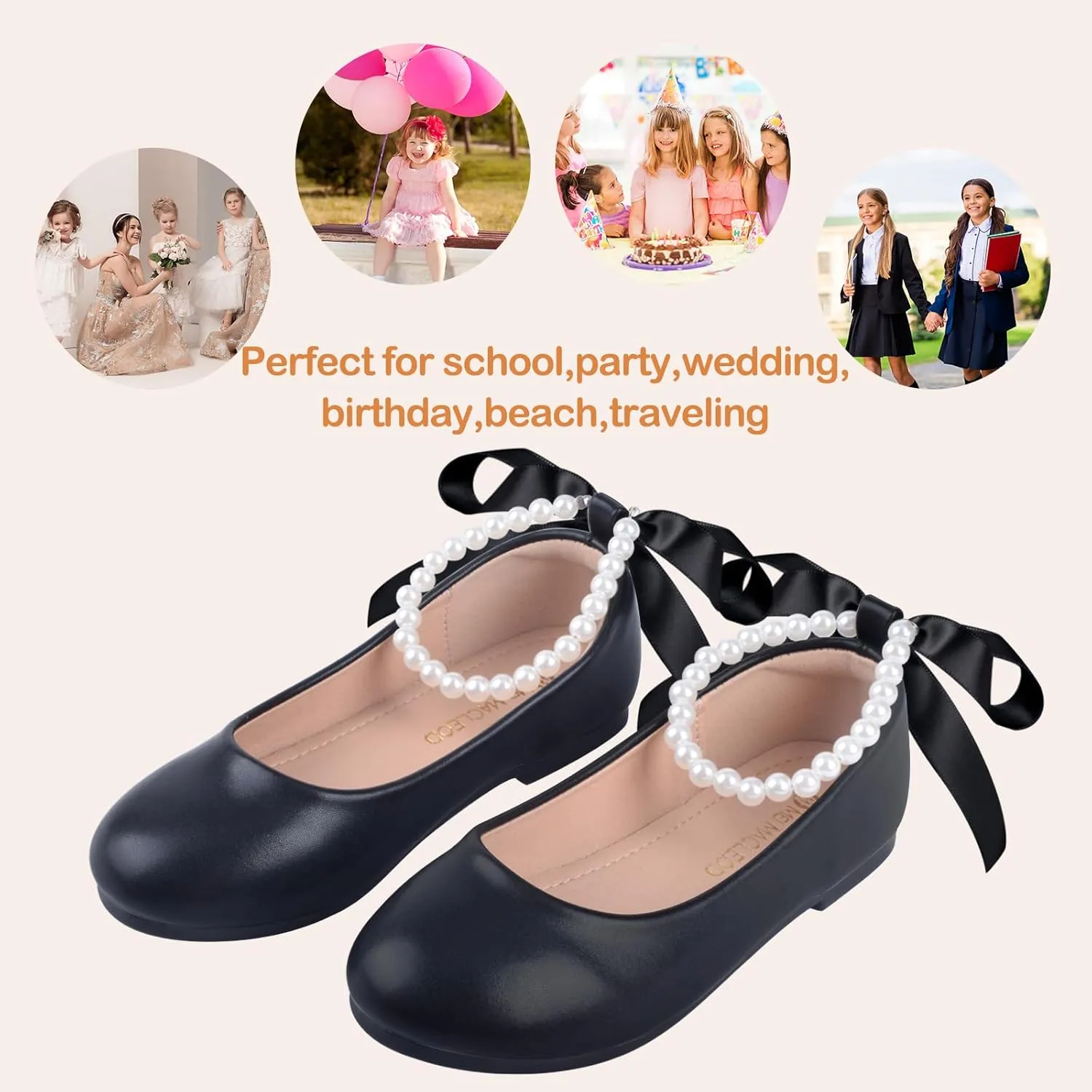 ZGDG Girls Flat Dress Shoes Ballet Shoes,Glitter Mary Jane Flats Wedding Party Ballerinas with Elastic Strap for Little/Big Kid