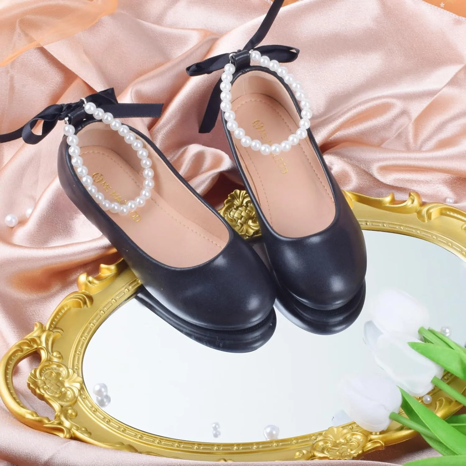 ZGDG Girls Flat Dress Shoes Ballet Shoes,Glitter Mary Jane Flats Wedding Party Ballerinas with Elastic Strap for Little/Big Kid