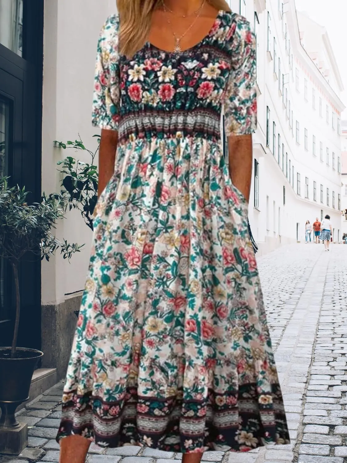 ZOCAVIA Womens Boho Floral Printed Maxi Dresses 2024 Summer Casual Loose Flowy Bohemian Vintage Short Sundresses with Pockets