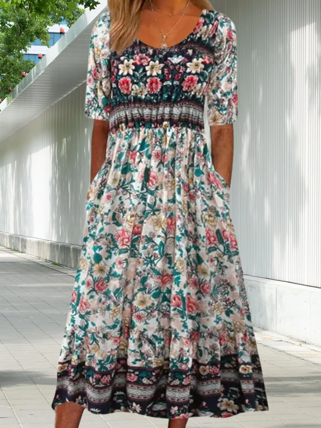 ZOCAVIA Womens Boho Floral Printed Maxi Dresses 2024 Summer Casual Loose Flowy Bohemian Vintage Short Sundresses with Pockets