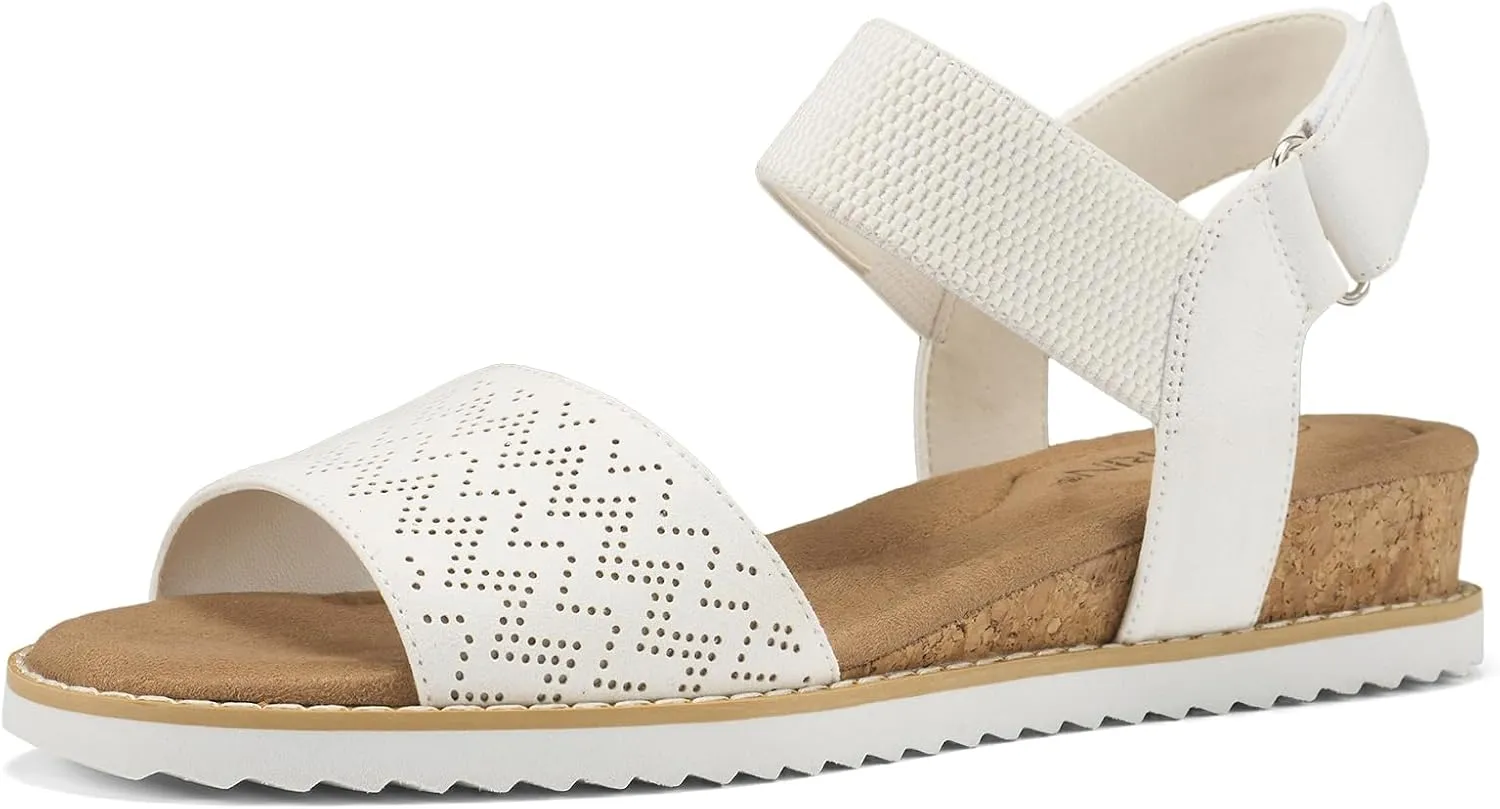 ZURIN Womens Comfortable Flat Sandals Open Toe Elastic Ankle Strap Low Wedge Sandals for Women Casual Dressy Summer